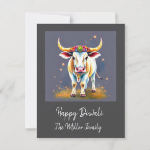Colorful Holy Diwali Cows in Festive Disguises Holiday Card