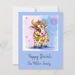 Colorful Holy Diwali Cows in Festive Disguises Holiday Card