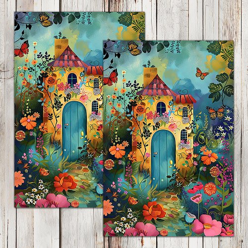 COLORFUL HOME IN SPRING GARDEN DECOUPAGE TISSUE PAPER