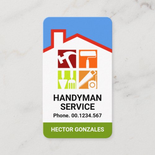 Colorful Home Roof Handyman Windows Business Card