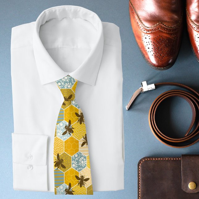 Colorful Honey Bee Honeycomb Pattern Neck Tie (Creator Uploaded)