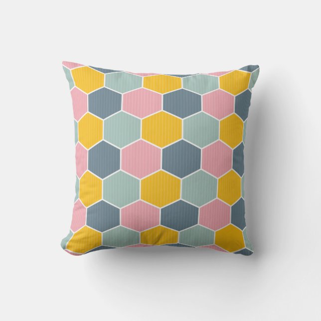 Colorful Honeycomb Geometric Pattern Throw Pillow (Front)