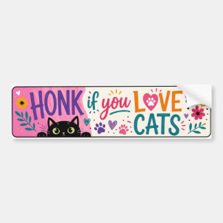 Colorful Honk if you love cats bumper sticker
