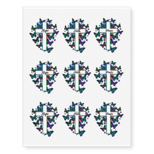 Colorful "Hope Faith Peace" Cross & Butterflies Temporary Tattoos