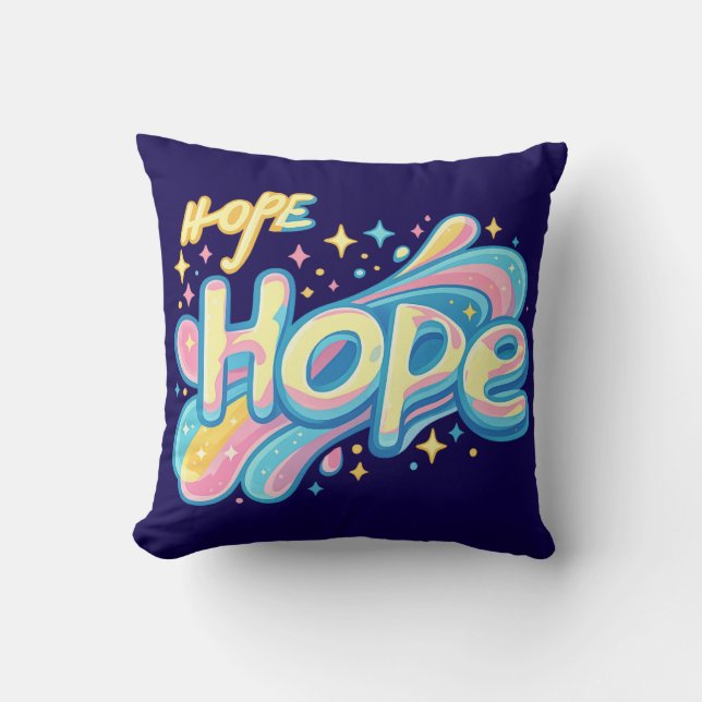 Colorful Hope Graffiti - Y2K Sparkle Aesthetic Throw Pillow (Front)