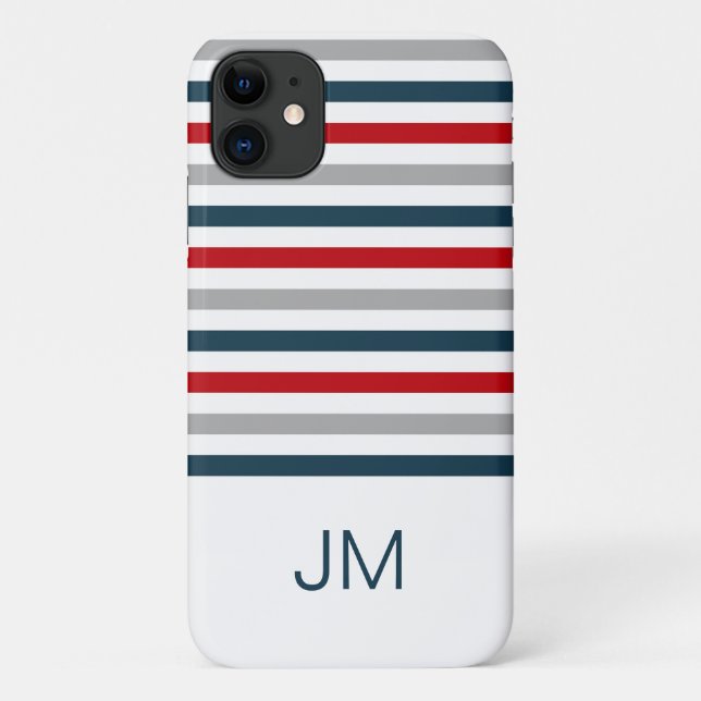 Colorful horizontal navy stripes Case-Mate iPhone case (Back)