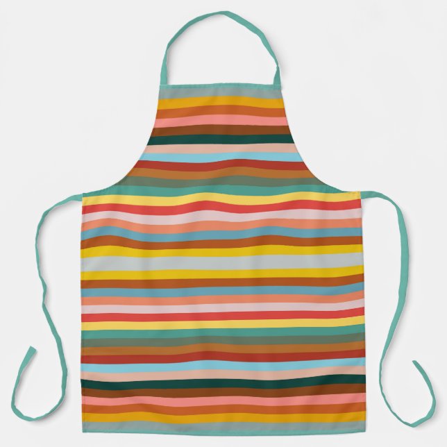 Colorful Horizontal Retro Stripes  Apron (Front)