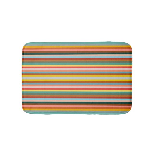 Colorful Horizontal Retro Stripes  Bath Mat (Front)