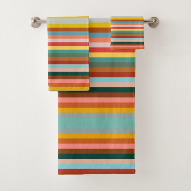 Colorful Horizontal Retro Stripes  Bath Towel Set (Insitu)
