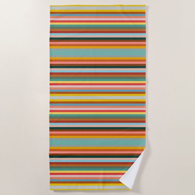 Colorful Horizontal Retro Stripes  Beach Towel (Front)