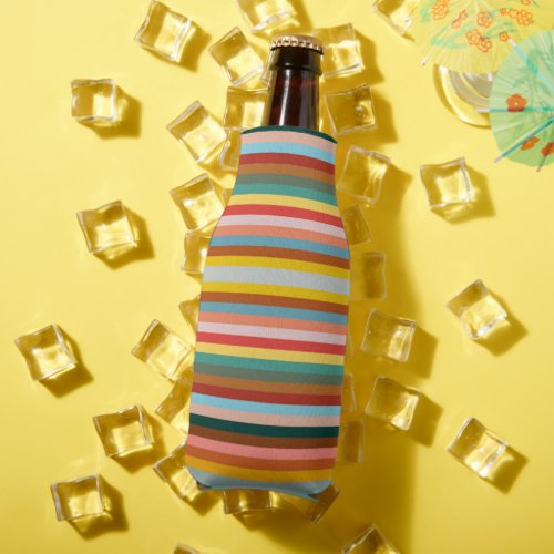 Colorful Horizontal Retro Stripes  Bottle Cooler