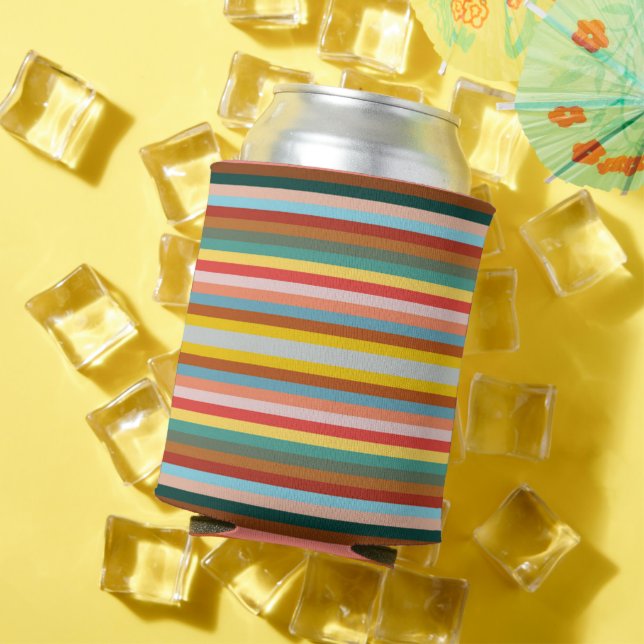Colorful Horizontal Retro Stripes  Can Cooler (In Situ Summer)