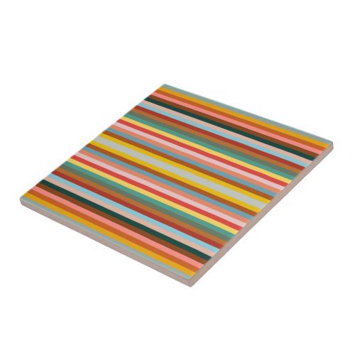 Colorful Horizontal Retro Stripes  Ceramic Tile