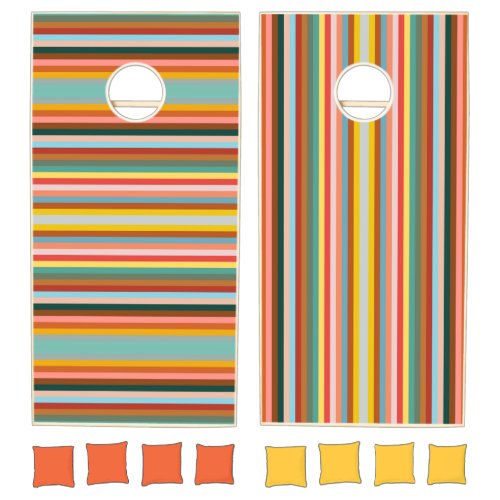 Colorful Horizontal Retro Stripes  Cornhole Set