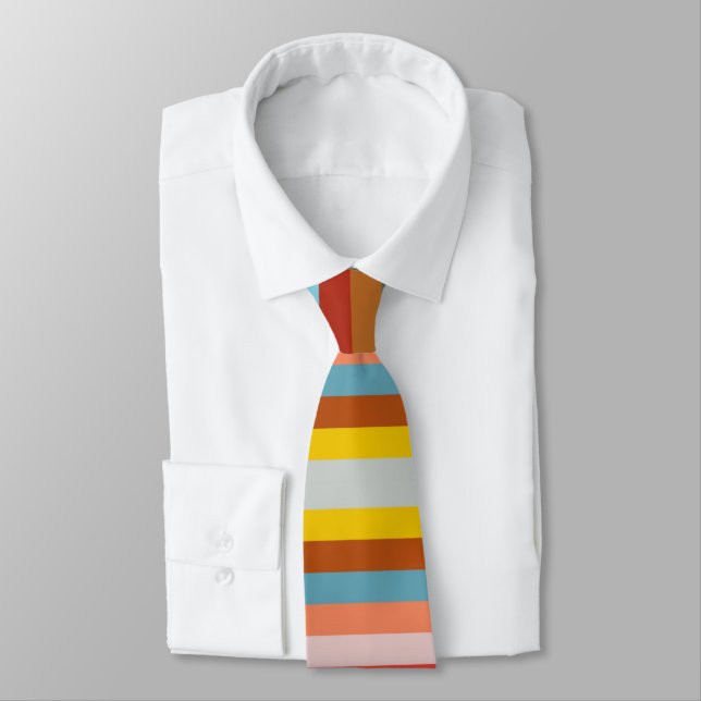 Colorful Horizontal Retro Stripes  Neck Tie (Tied)