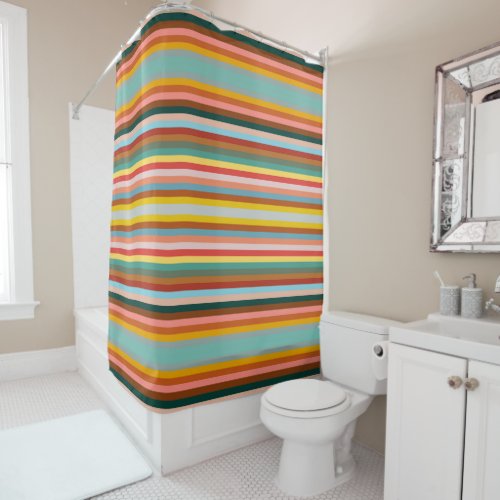 Colorful Horizontal Retro Stripes  Shower Curtain