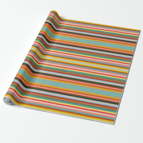 Colorful Horizontal Retro Stripes  Wrapping Paper