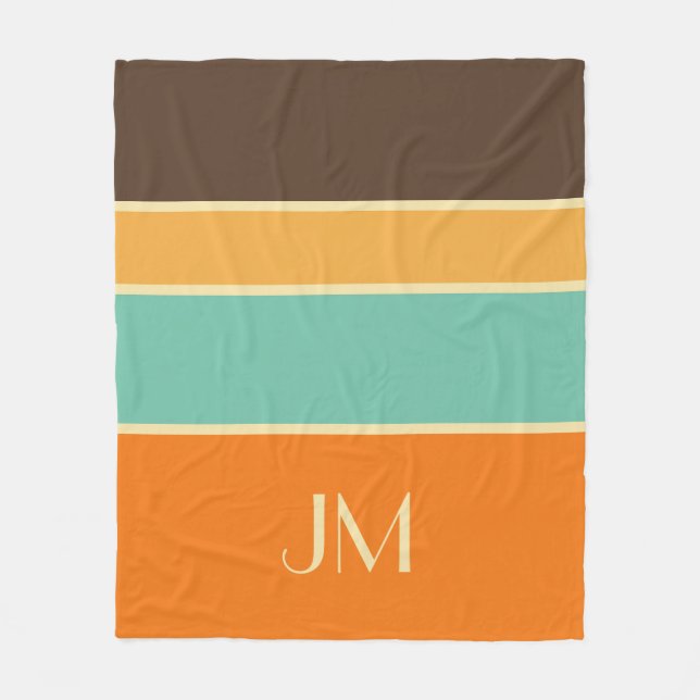 Colorful horizontal retro style lines fleece blanket (Front)