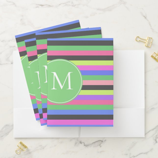 Colorful Horizontal Striped Personalized Pocket Fo Folder (In Situ)