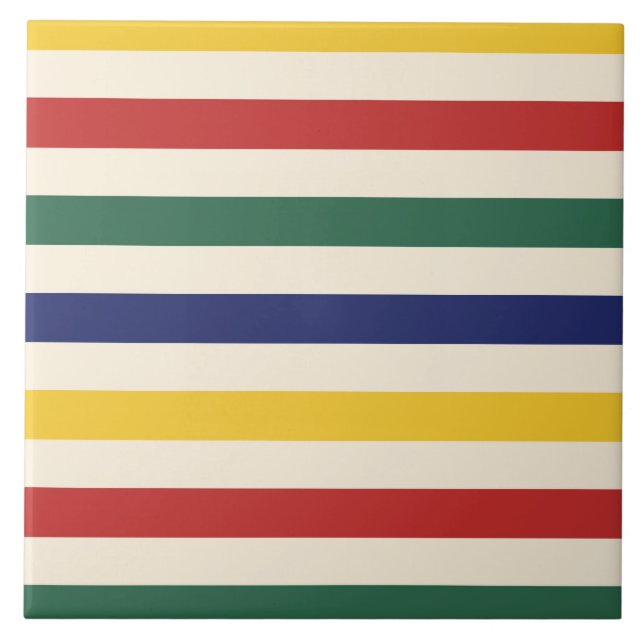 Colorful Horizontal Stripes Ceramic Tile (Front)