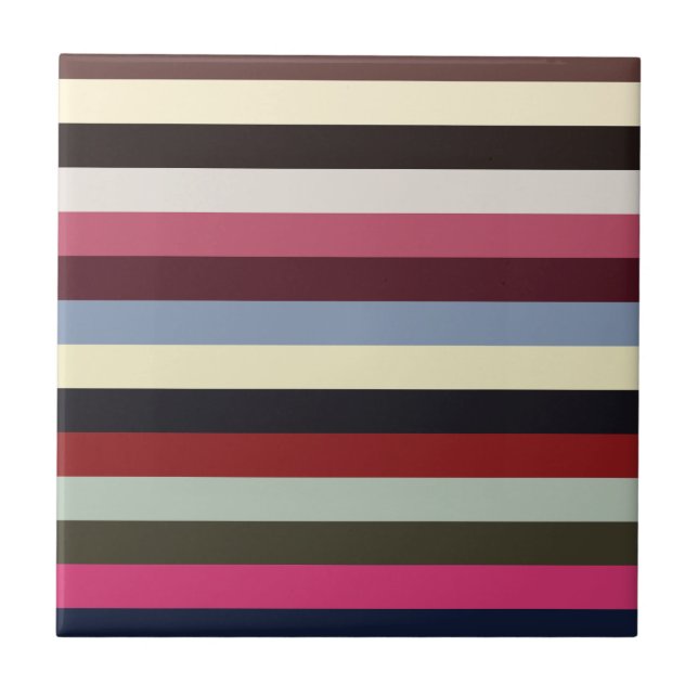 Colorful Horizontal Stripes Pattern  Ceramic Tile (Front)