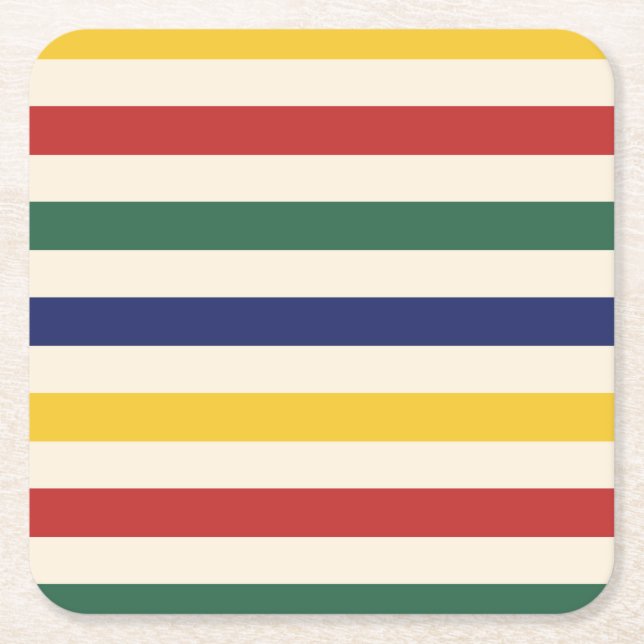 Colorful Horizontal Stripes Square Paper Coaster (Front)