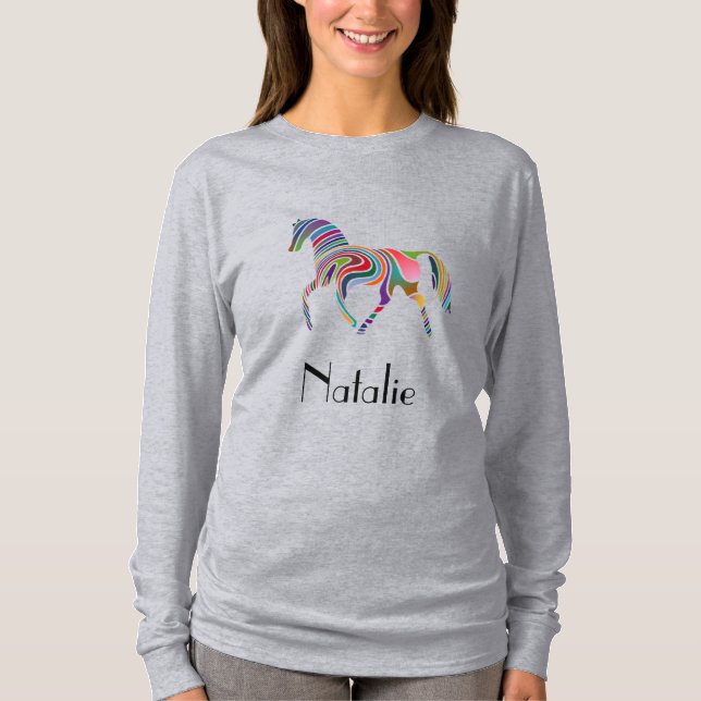 Colorful horse  -add name  long  sleeve T-Shirt (Front)