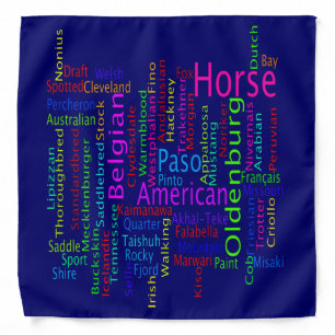Colorful Horse Breeds on Dark Navy Blue Bandana