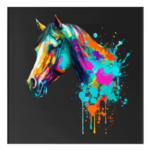 colorful horse design in watercolor acrylic print
