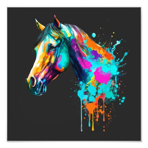 colorful horse design in watercolor photo print