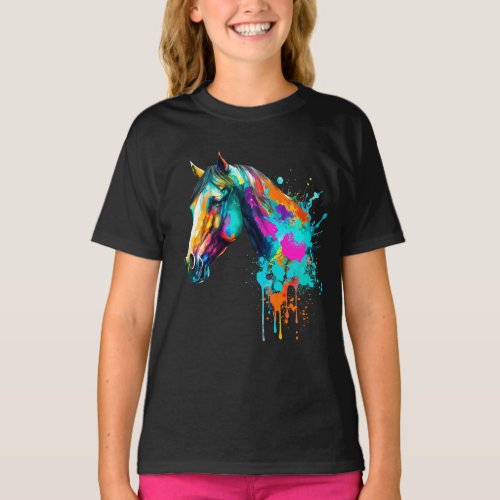 colorful horse design in watercolor T_Shirt