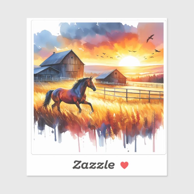 Colorful Horse Galloping in Vibrant Landscape Sticker (Sheet)