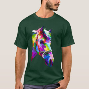 Colorful horse head in geometric pattern pop art T-Shirt