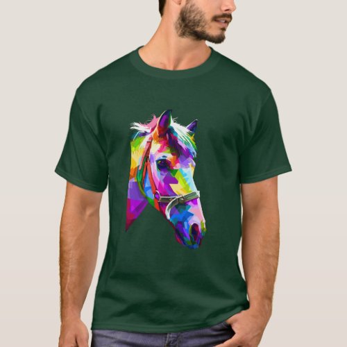 Colorful horse head in geometric pattern pop art  T_Shirt