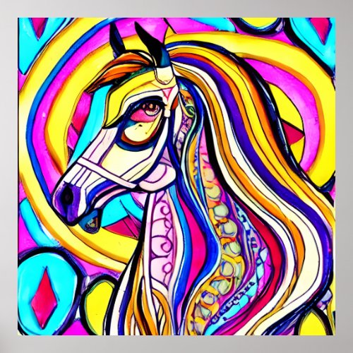 Colorful Horse Head Unique Interesting Poster