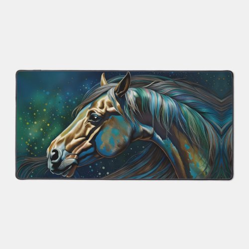 Colorful Horse in Teal blue green brown Desk Mat