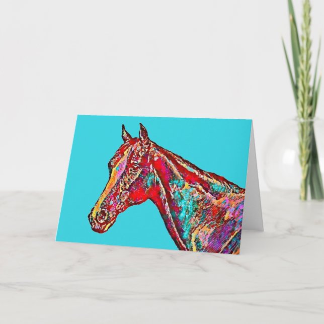 Colorful Horse on Aqua Note Card (Front)