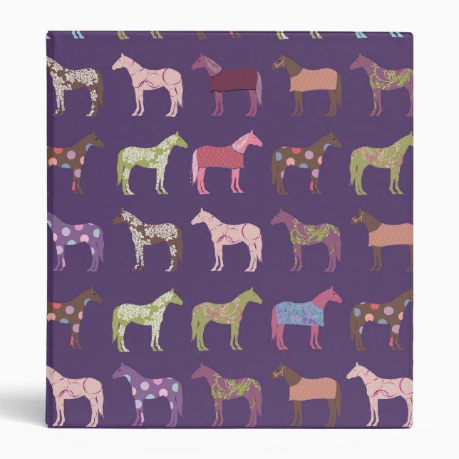 Colorful Horse Pattern 3 Ring Binder (Front)
