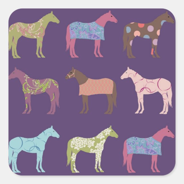 Colorful Horse Pattern Square Sticker (Front)