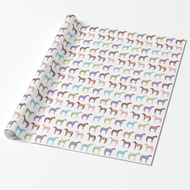 Colorful Horse Pattern Wrapping Paper (Unrolled)