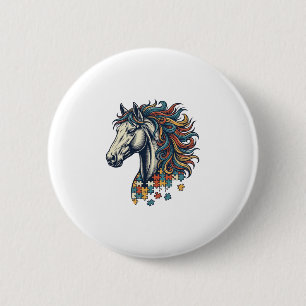 Colorful Horse Puzzle Piece Vintage Engraving T-Sh Button