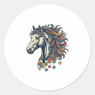 Colorful Horse Puzzle Piece Vintage Engraving T-Sh Classic Round Sticker