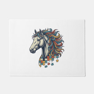 Colorful Horse Puzzle Piece Vintage Engraving T-Sh Doormat