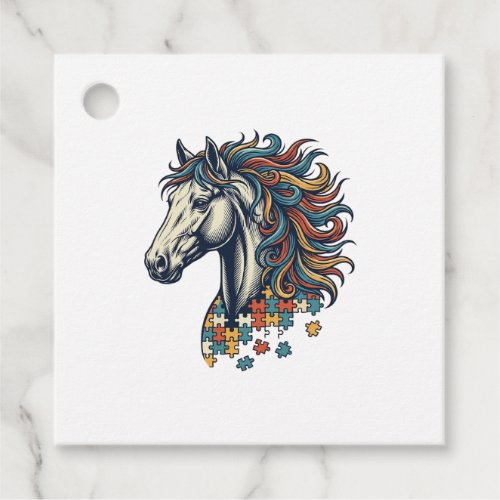 Colorful Horse Puzzle Piece Vintage Engraving T-Sh Favor Tags