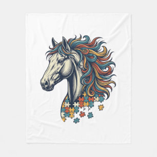 Colorful Horse Puzzle Piece Vintage Engraving T-Sh Fleece Blanket