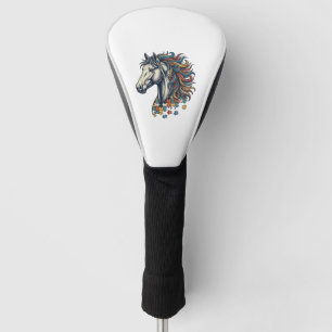 Colorful Horse Puzzle Piece Vintage Engraving T-Sh Golf Head Cover