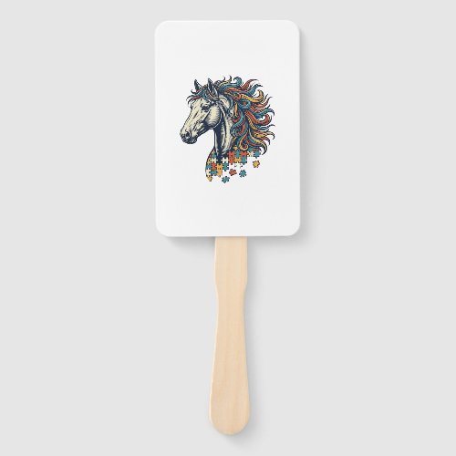 Colorful Horse Puzzle Piece Vintage Engraving T-Sh Hand Fan