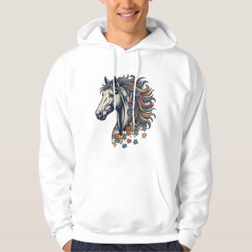 Colorful Horse Puzzle Piece Vintage Engraving T-Sh Hoodie