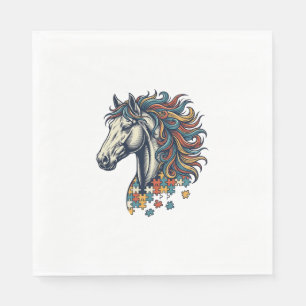 Colorful Horse Puzzle Piece Vintage Engraving T-Sh Napkins