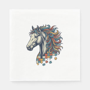 Colorful Horse Puzzle Piece Vintage Engraving T-Sh Napkins